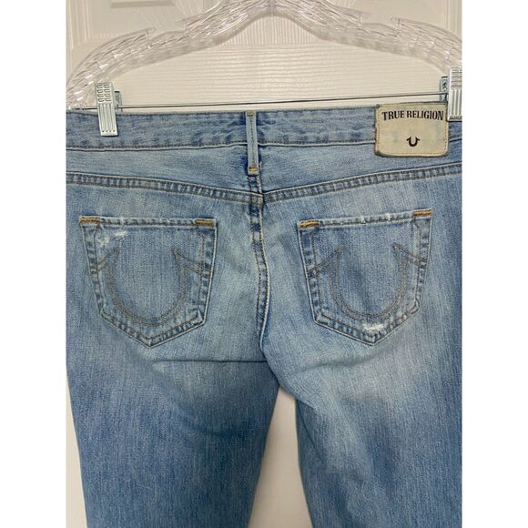 True Religion Jeans Womens Sz 27 Blue Denim Karlie Low Rise Bell Bottom Crop - Picture 11 of 15